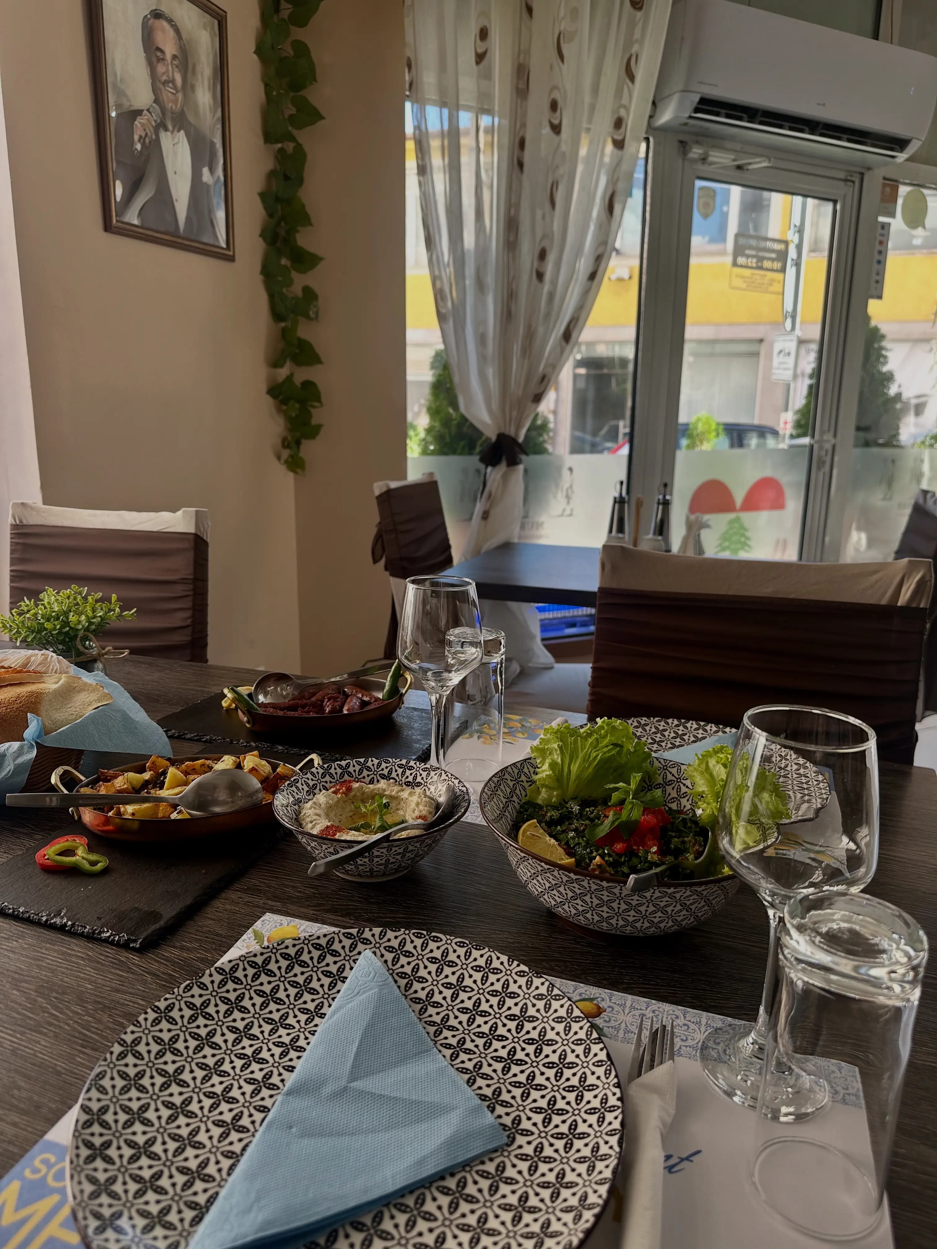 A table set with Lebanese dishes at Murray Restaurant